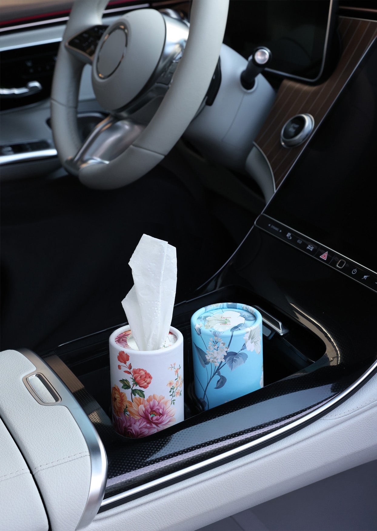 Car Tissues Holder with Facial Tissues, Floral, 3 PK, Travel Tissue Tubes for Car Box Container