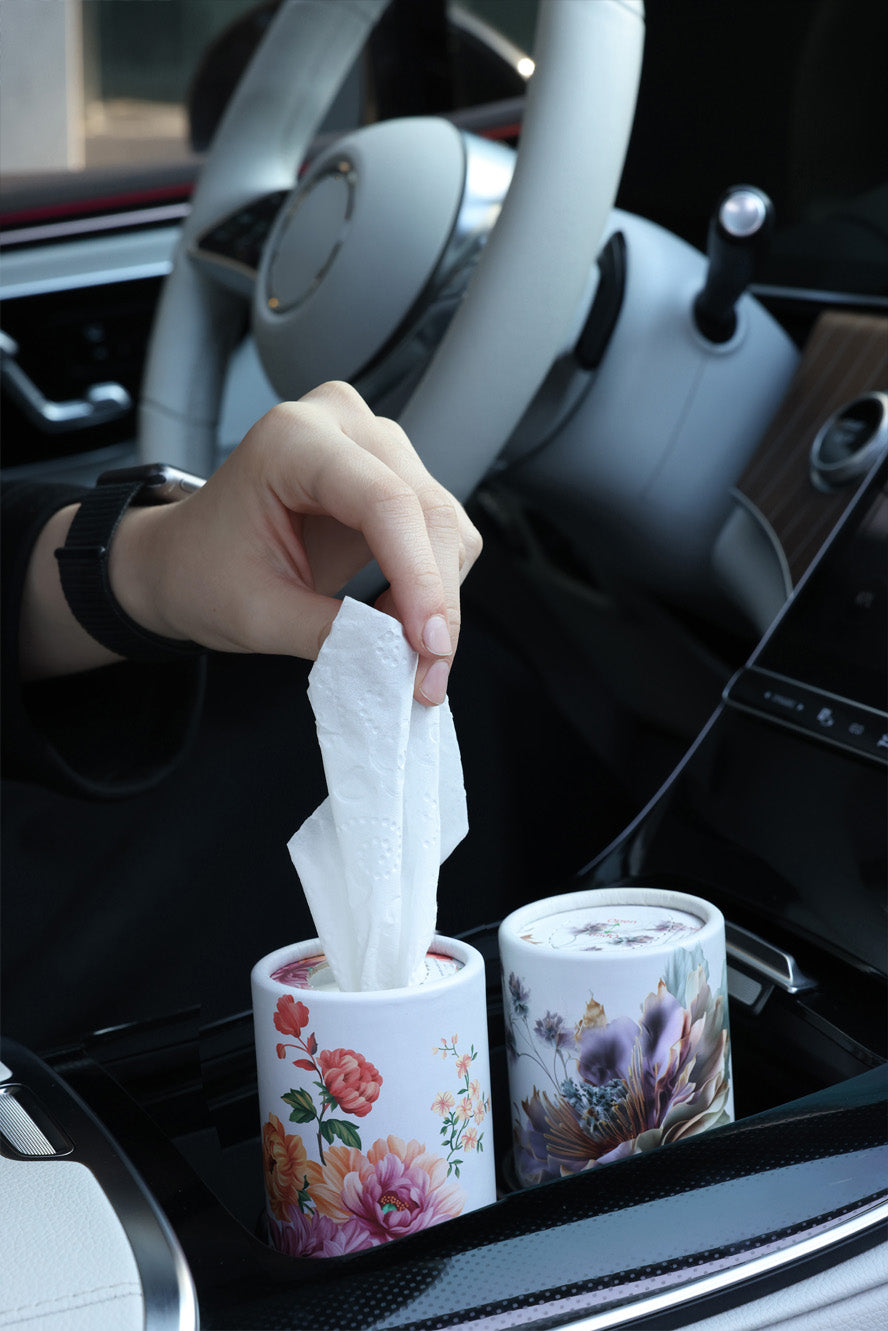 Car Tissues Holder with Facial Tissues, Floral, 3 PK, Travel Tissue Tubes for Car Box Container