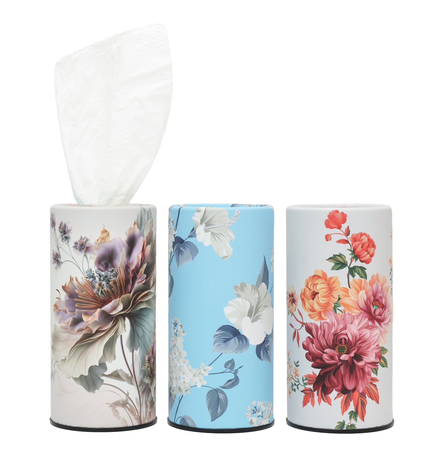 Car Tissues Holder with Facial Tissues, Floral, 3 PK, Travel Tissue Tubes for Car Box Container