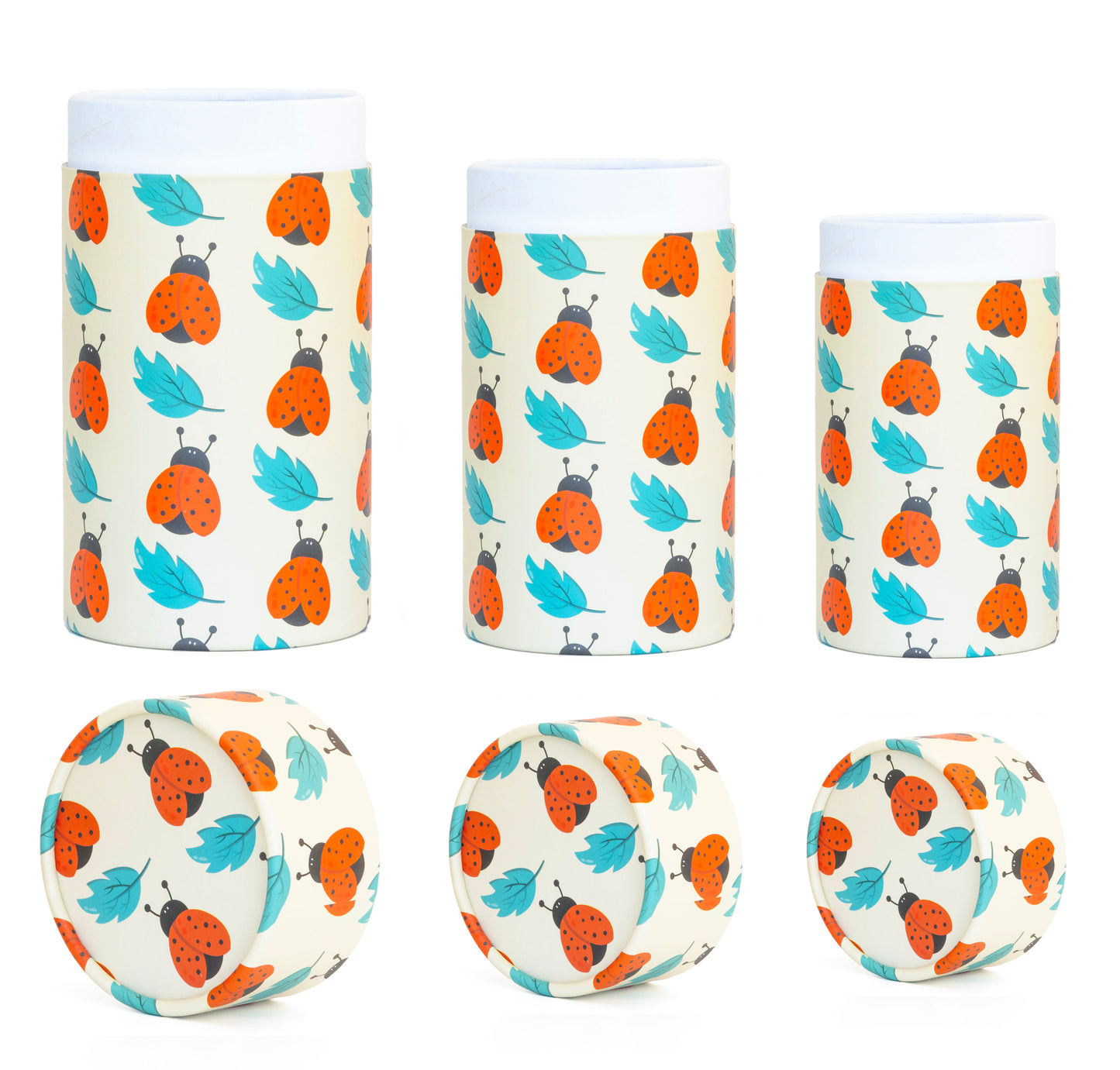 Fozy Buds Marble Round Gift Boxes With Lids LadyBug Design, Set of 3 Gift Box, Assorted Sizes Nesting Gift Boxes, Paperboard Storage Tubes