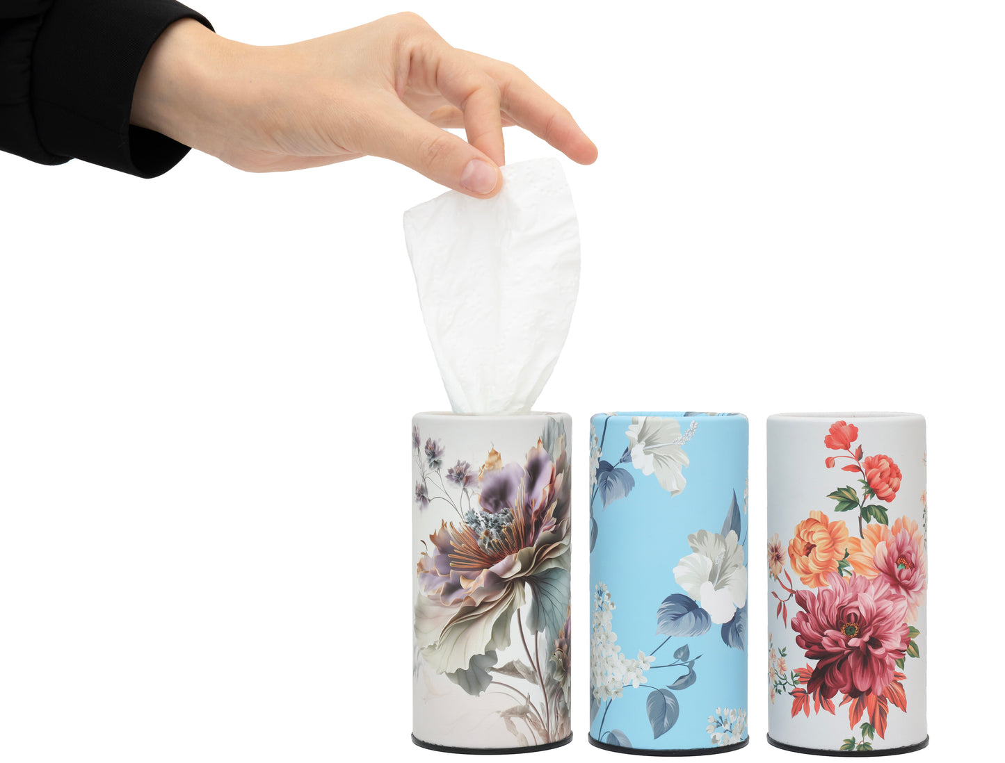 Car Tissues Holder with Facial Tissues, Floral, 3 PK, Travel Tissue Tubes for Car Box Container