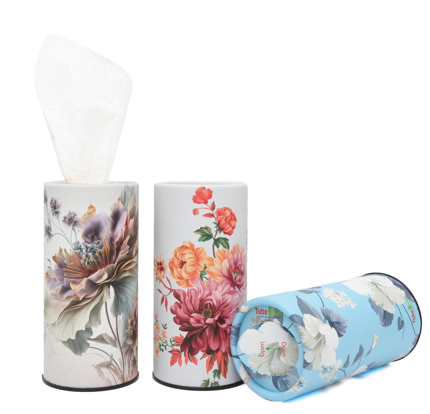 Car Tissues Holder with Facial Tissues, Floral, 3 PK, Travel Tissue Tubes for Car Box Container
