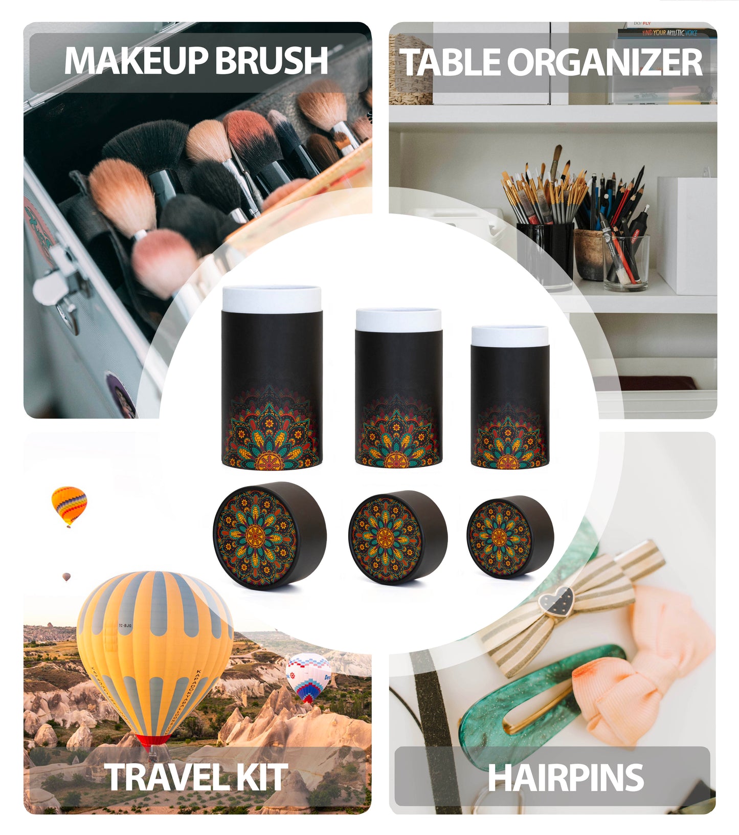 Fozy Buds Marble Round Gift Boxes With Lids Mandala Design, Set of 3 Gift Box, Assorted Sizes Nesting Gift Boxes, Paperboard Storage Tubes