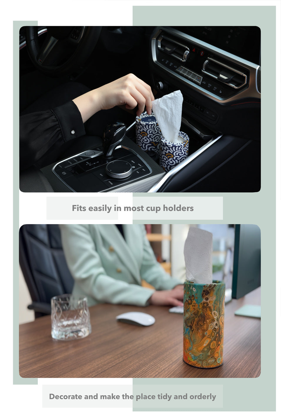 Car Tissues Holder with Facial Tissues, Marble, 3 PK, Travel Tissue Tubes for Car Box Container (Kopya)